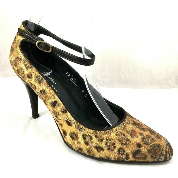 Donald J Pliner Couture Rina Pump Tapestry Ankle Strap Almond Toe Brown … - Picture 1 of 8